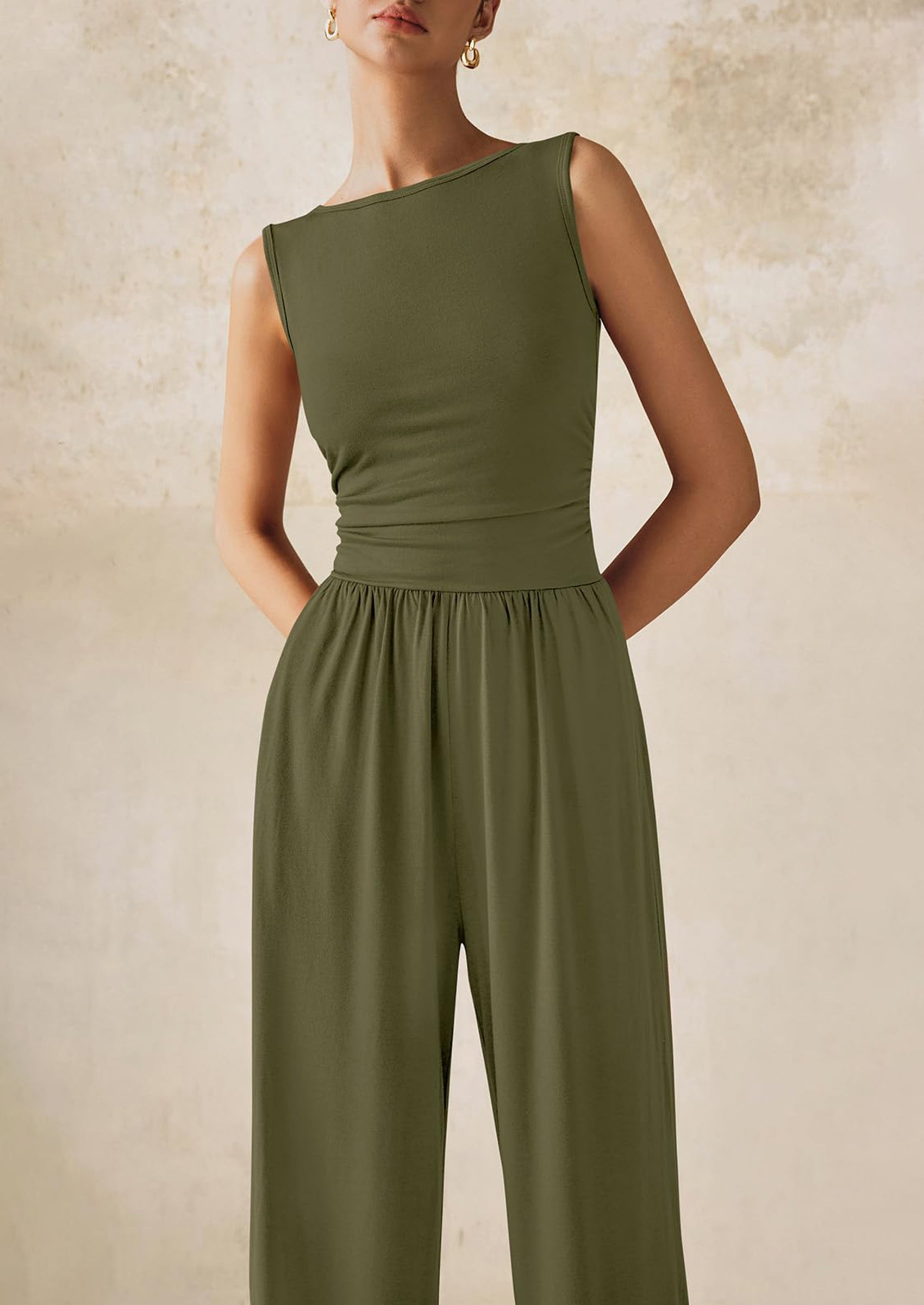 PRETTYGARDEN One Piece Jumpsuits for Women Dressy Casual Sleeveless Crewneck Wide Leg Rompers Jumpers Vacation Summer Outfits