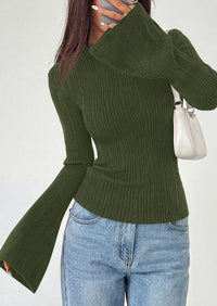 PRETTYGARDEN Sweaters for Women Lightweight Mock Neck Bell Long Sleeve Fitted Tops Ribbed Pullover Fall Fashion Clothing