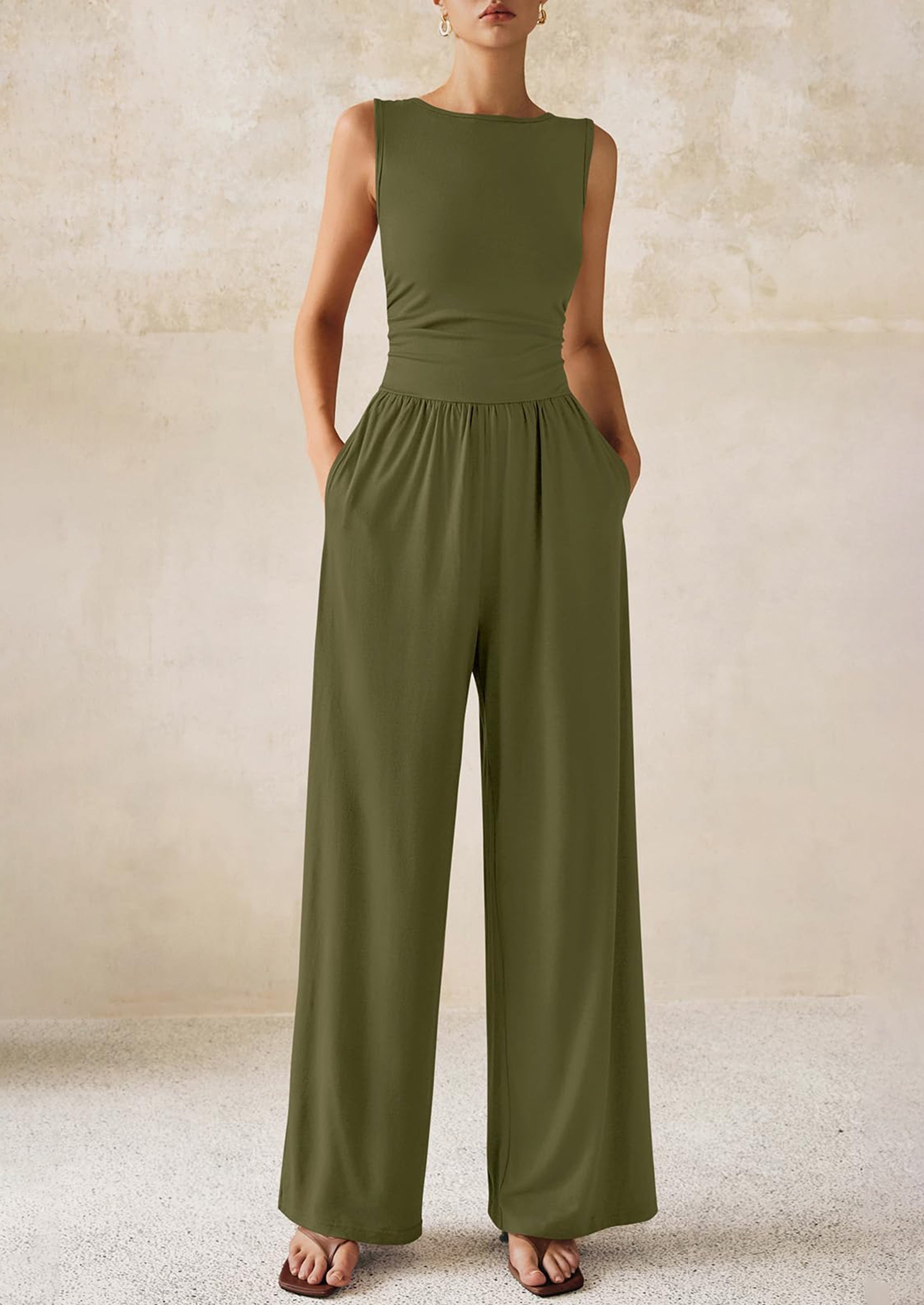 PRETTYGARDEN One Piece Jumpsuits for Women Dressy Casual Sleeveless Crewneck Wide Leg Rompers Jumpers Vacation Summer Outfits