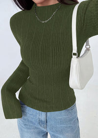 PRETTYGARDEN Sweaters for Women Lightweight Mock Neck Bell Long Sleeve Fitted Tops Ribbed Pullover Fall Fashion Clothing