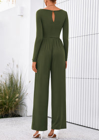 PRETTYGARDEN One Piece Jumpsuits for Women Dressy Casual Long Sleeve Crewneck Wide Leg Romper Overalls Spring Outfits
