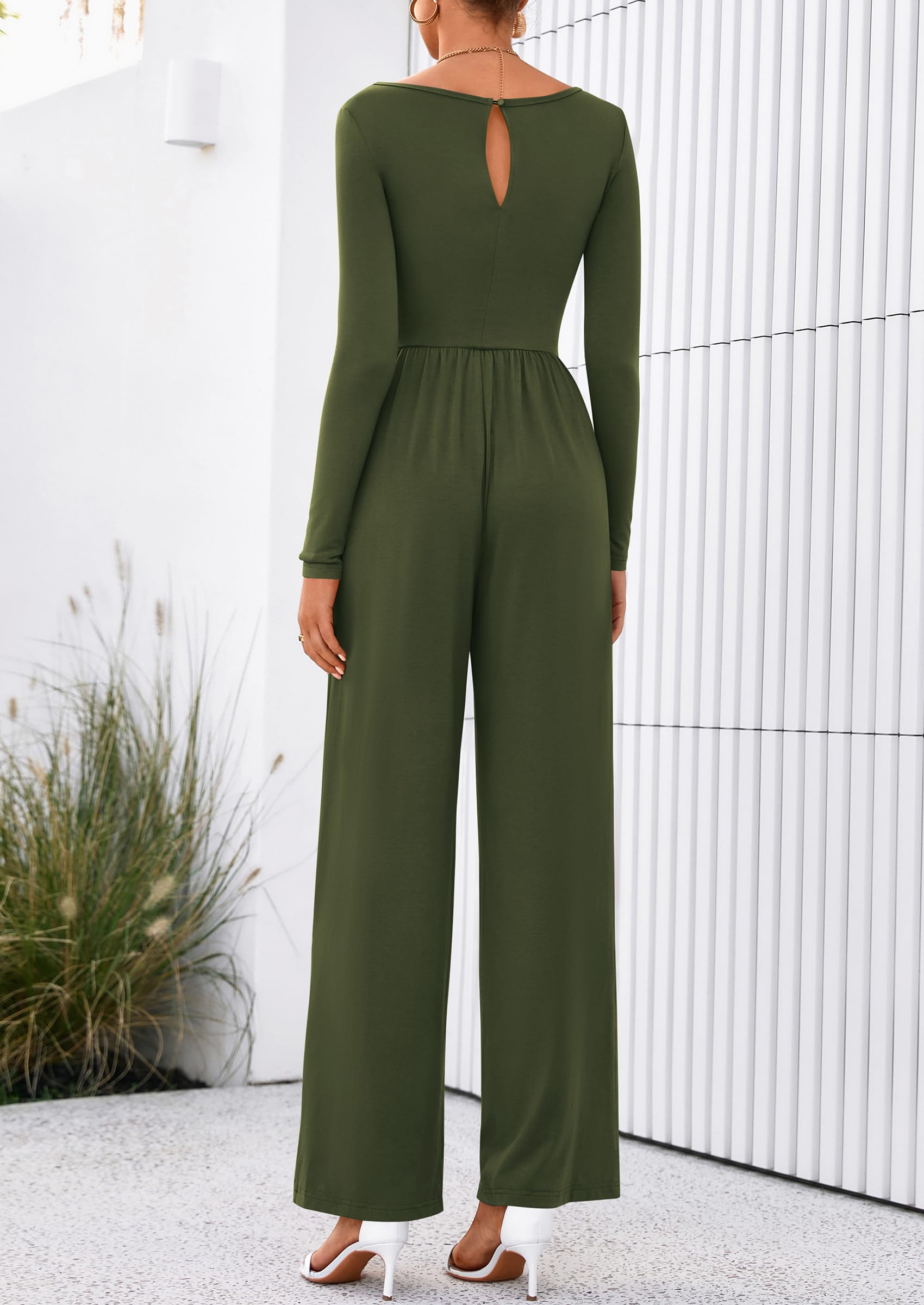 PRETTYGARDEN One Piece Jumpsuits for Women Dressy Casual Long Sleeve Crewneck Wide Leg Romper Overalls Spring Outfits
