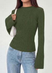 PRETTYGARDEN Sweaters for Women Lightweight Mock Neck Bell Long Sleeve Fitted Tops Ribbed Pullover Fall Fashion Clothing