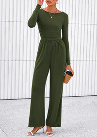 PRETTYGARDEN One Piece Jumpsuits for Women Dressy Casual Long Sleeve Crewneck Wide Leg Romper Overalls Spring Outfits