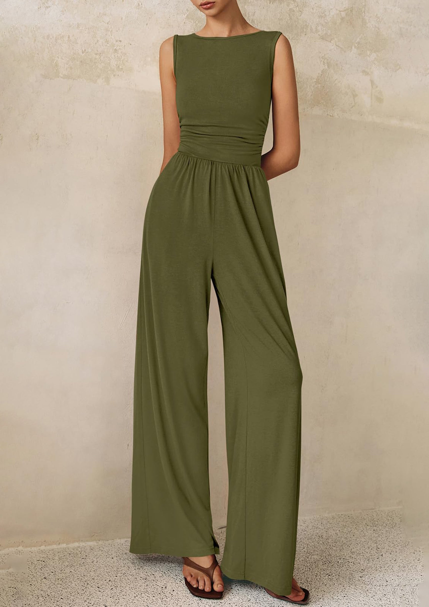 PRETTYGARDEN One Piece Jumpsuits for Women Dressy Casual Sleeveless Crewneck Wide Leg Rompers Jumpers Vacation Summer Outfits