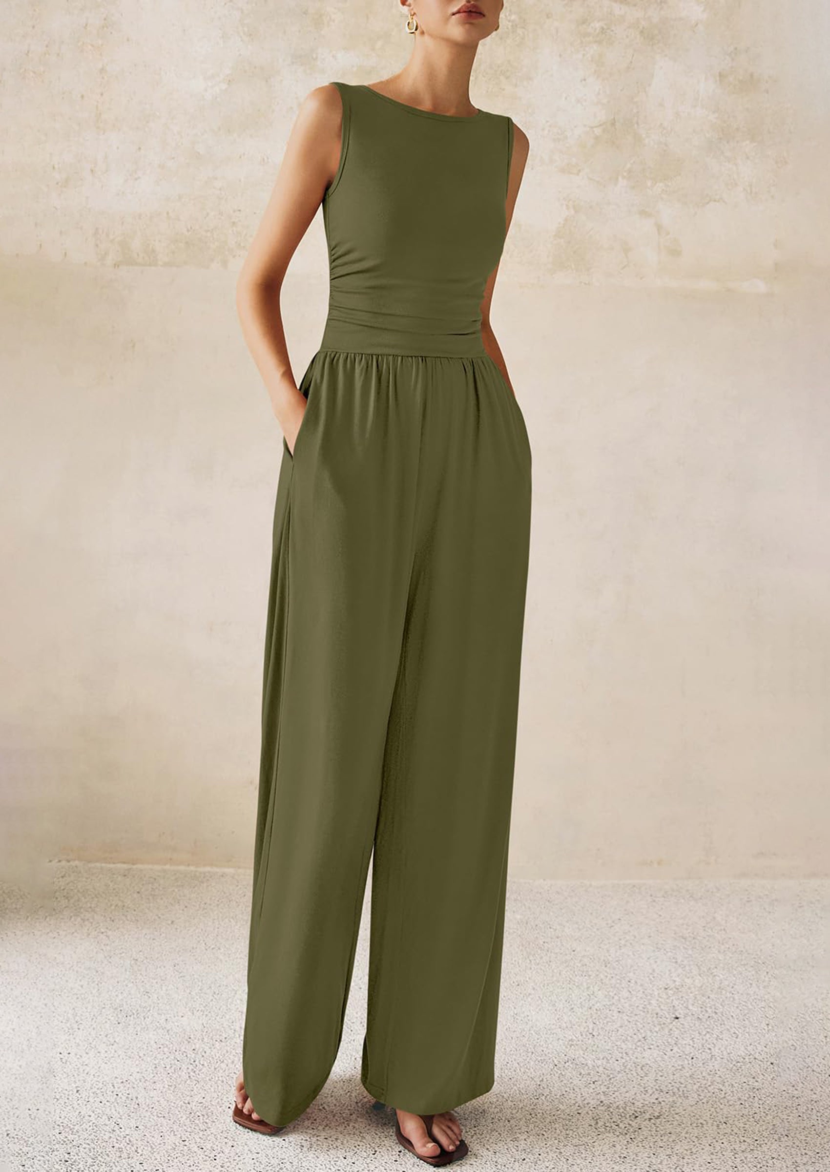 PRETTYGARDEN One Piece Jumpsuits for Women Dressy Casual Sleeveless Crewneck Wide Leg Rompers Jumpers Vacation Summer Outfits