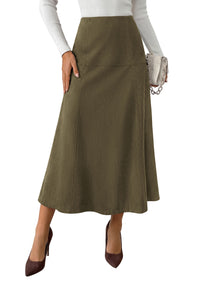 PRETTYGARDEN Womens High Waist Faux Suede A Line Midi Skirt | Hidden Stretch Elastic Waist, Front Back Panel Stitching, Vintage Elegant Mid-Calf Long Skirts for Fall Winter Office Daily