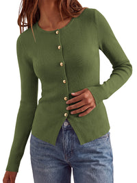 PRETTYGARDEN Long Sleeve Button Front Cardigan Sweaters for Women Fall Tops | Crewneck Ribbed Knit Sweater, Soft Short Cardigans, Business Casual Office Work Tops, Date Night Fashion Clothing Outfits
