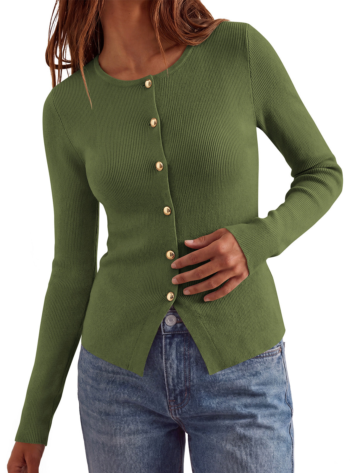PRETTYGARDEN Long Sleeve Button Front Cardigan Sweaters for Women Fall Tops | Crewneck Ribbed Knit Sweater, Soft Short Cardigans, Business Casual Office Work Tops, Date Night Fashion Clothing Outfits
