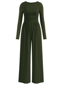 PRETTYGARDEN One Piece Jumpsuits for Women Dressy Casual Long Sleeve Crewneck Wide Leg Romper Overalls Spring Outfits 2026