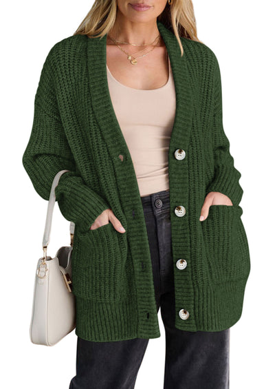 PRETTYGARDEN Oversized Cardigan Sweaters for Women Button Up | V Neck Long Cardigans, Chunky Ribbed Knit Loose Fit with Side Pockets, Casual Daily Office Outfits, Fall Winter Clothing