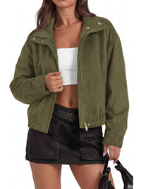 PRETTYGARDEN Lightweight Faux Suede Cropped Bomber Jacket Women Outerwear | Full Zipper, Elastic Hem, Lapel Collar, Long Sleeve Fall Jackets, Loose Fit Ladies Coats, Fashion Clothing with Pockets