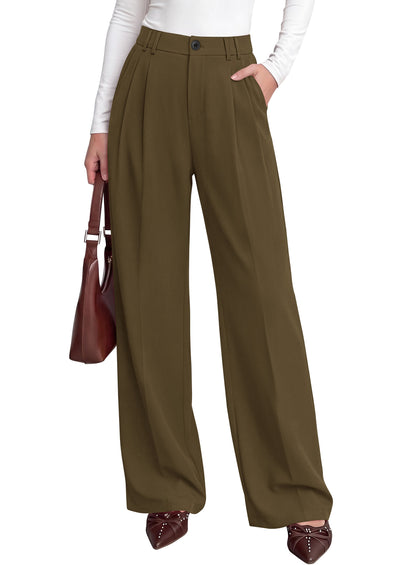 PRETTYGARDEN Women's Dress Pants Wide Leg Flowy Trousers | High Waisted Palazzo Pants, Pleated Front, Side Pockets, Work Office Wear, Business Casual Outfits, Fall Fashion Clothing