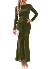 PRETTYGARDEN Women's Long Sleeve Tie Waist Maxi Dresses						  Sexy Mesh Style,Ruched Design,Wedding Guest,Cocktail Party,Night Out,2026 Early Fall Fashion Outfits,Cute Spring Dress