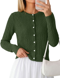 PRETTYGARDEN Women Lightweight Button Up Cardigan Sweaters | Soft Stretchy, Cozy Cable Knit, Long Sleeve Crew Neck, Trendy Cardigans, Cute Casual Outfits, Early Fall Fashion Clothing