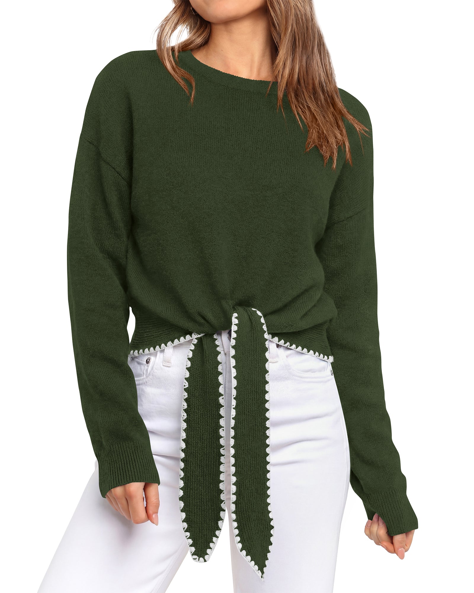 PRETTYGARDEN Casual Long Sleeve Strappy Sweaters for Women