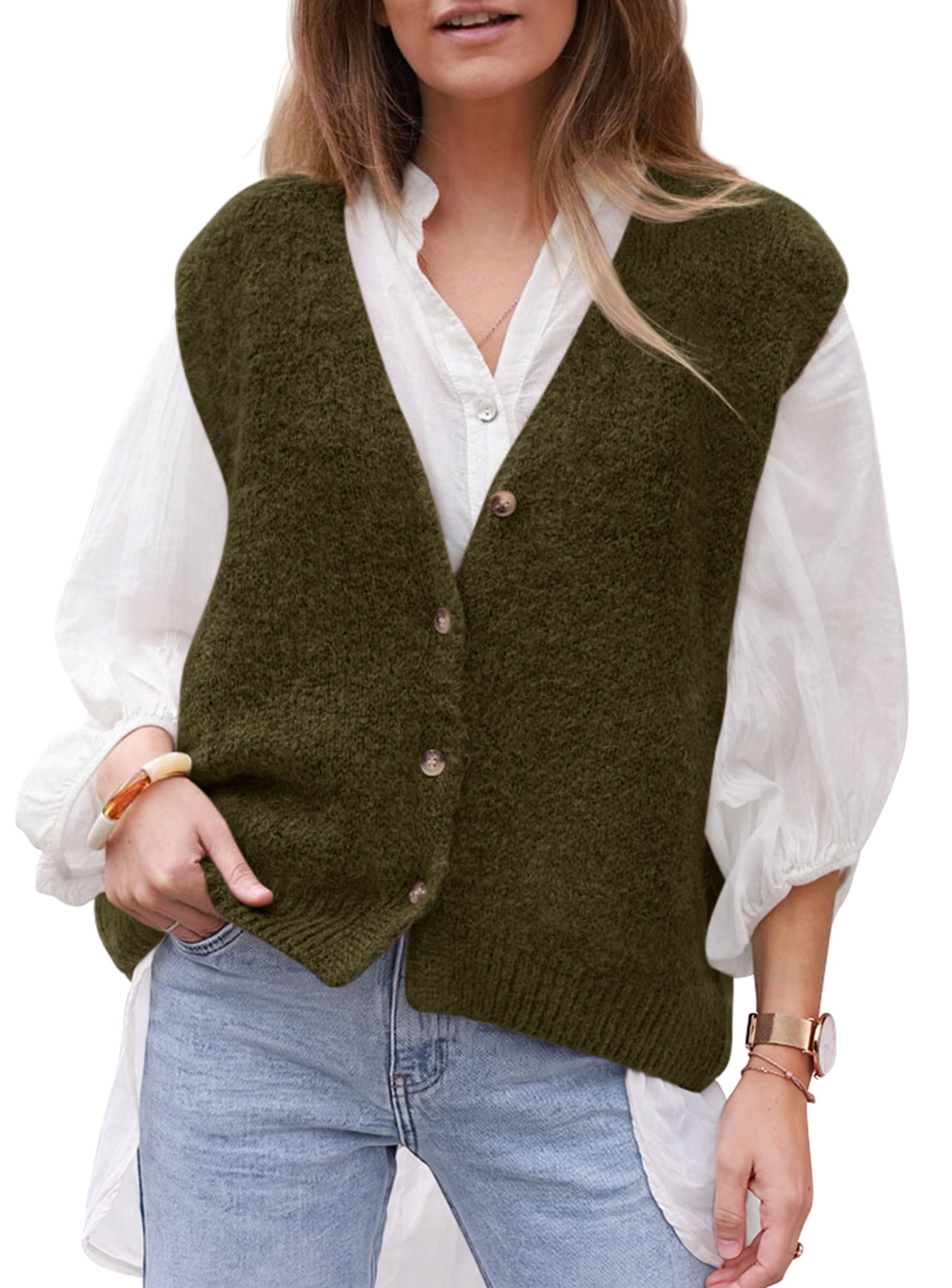 PRETTYGARDEN Womens Fall Sleeveless Button Down Sweater Vest  Soft Knit Fabric, Fashion Deep V Neck, Casual Loose Fit Sweater, Going Out Outfits, 2026 Trendy Winter Clothes