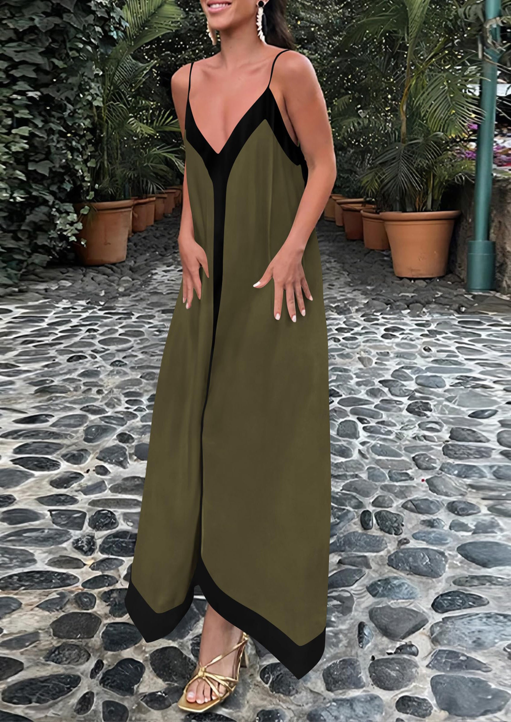 PRETTYGARDEN Women's Flowy Maxi Dress Summer Sleeveless V Neck Spaghetti Strap Elegant Wedding Party Dresses