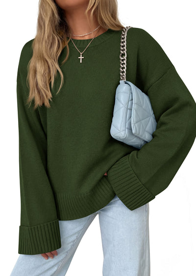 PRETTYGARDEN Oversized Sweater Women's Ribbed Knit Top | Solid Long Sleeve Tops, Drop Shoulder Pullover Crewneck, Basic Going Out & School Outfits 2026, Fall Winter Chunky Clothing