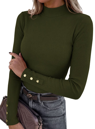 PRETTYGARDEN Women's Ribbed Mock Neck Long Sleeve Tops