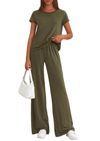 PRETTYGARDEN Women's 2026 Summer 2 Piece Matching Lounge Sets Short Sleeve Shirts Wide Leg Pants Travel Airport Outfits