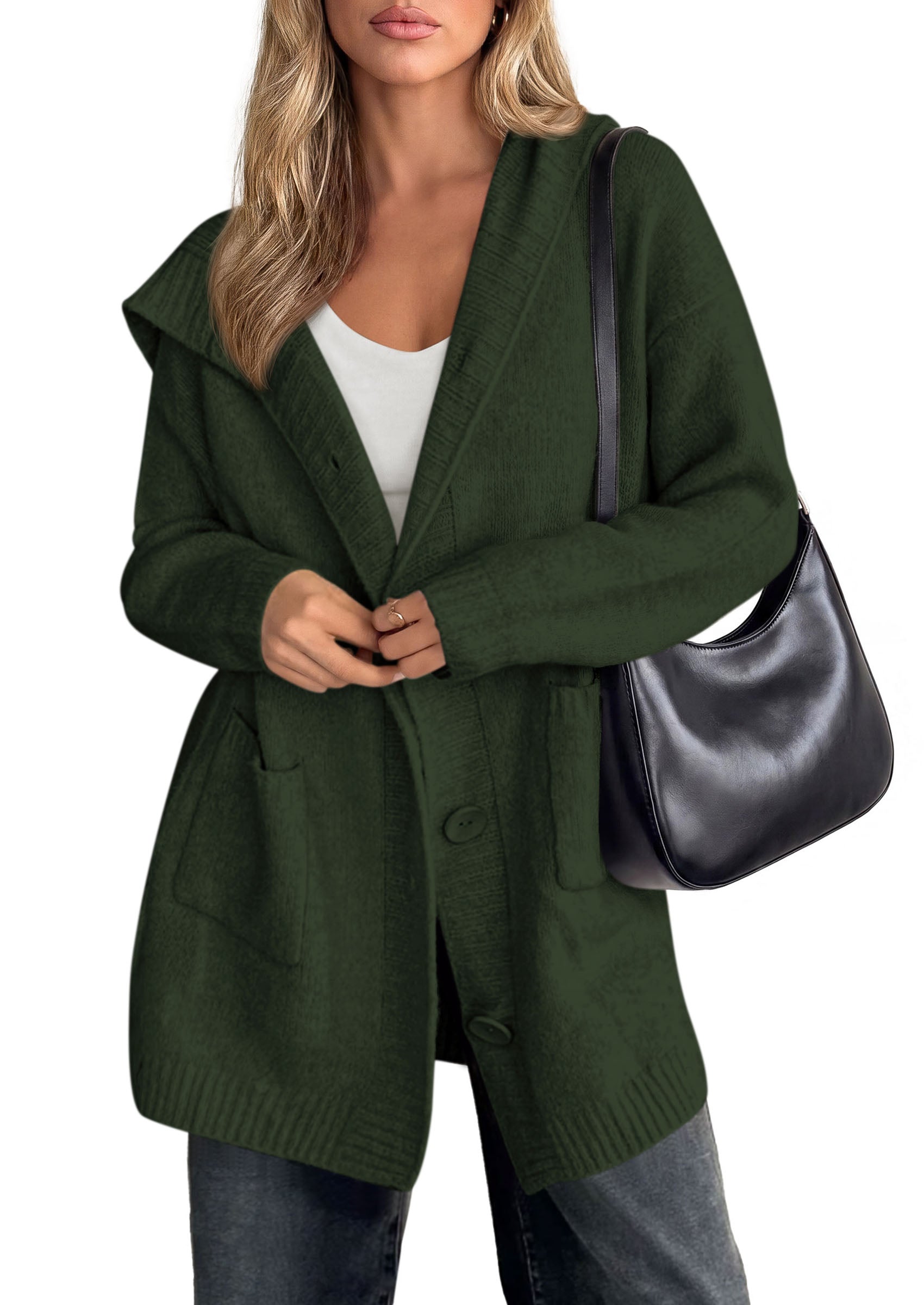 PRETTYGARDEN Women's Long Cardigans Hooded Chunky Sweaters  | Cozy Knit Jacket, Button up, Loose Fit, Pockets, Fall Coats, Trendy Casual, Going Out, Holiday Outfits, Winter Clothing