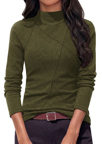PRETTYGARDEN Women's Fall Mock Neck Long Sleeve Shirts | Soft Stretchy Knit,Geometric Seam Stitching,Slim Fitted Basic Tees,Thermal Casual Wear,Daily Work Layering Winter Tunic Top