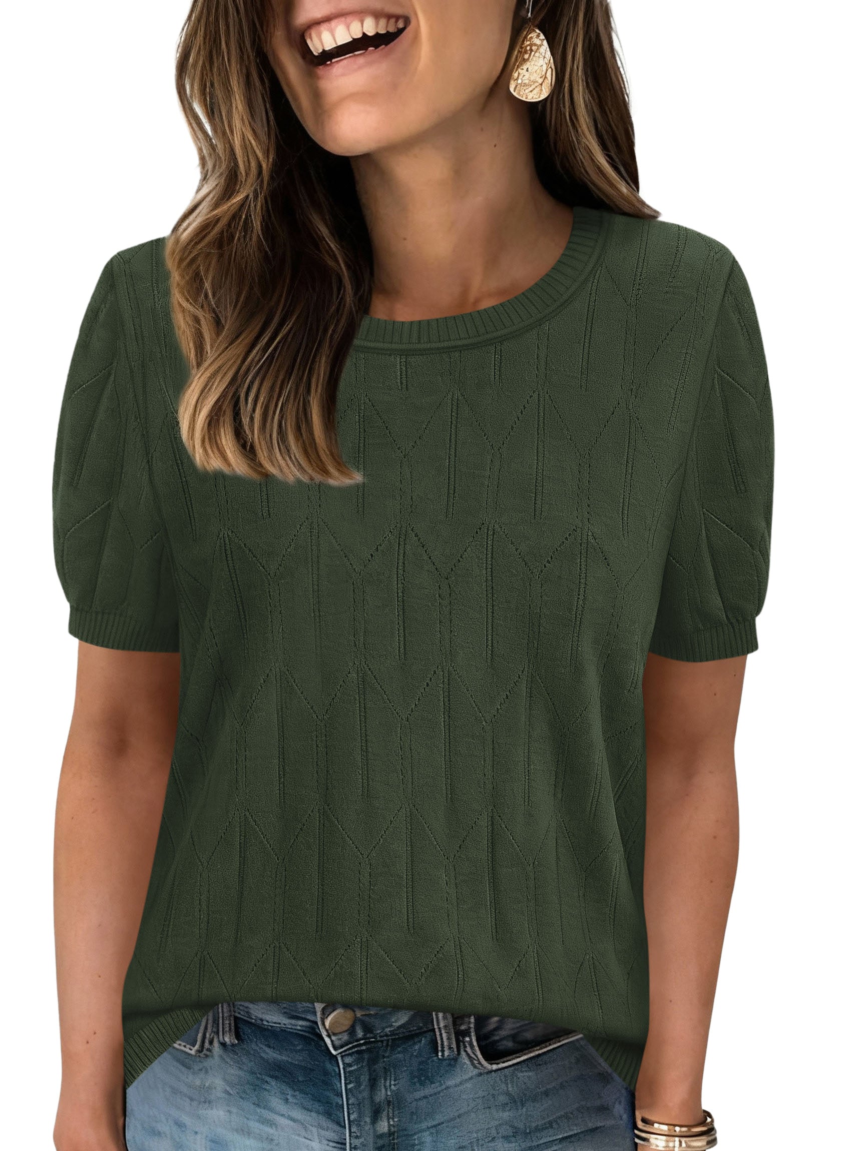 PRETTYGARDEN Women's 2026 Spring Short Sleeve Sweater Knit Going Out Tops Work Shirts Trendy Summer Business Casual Outfits