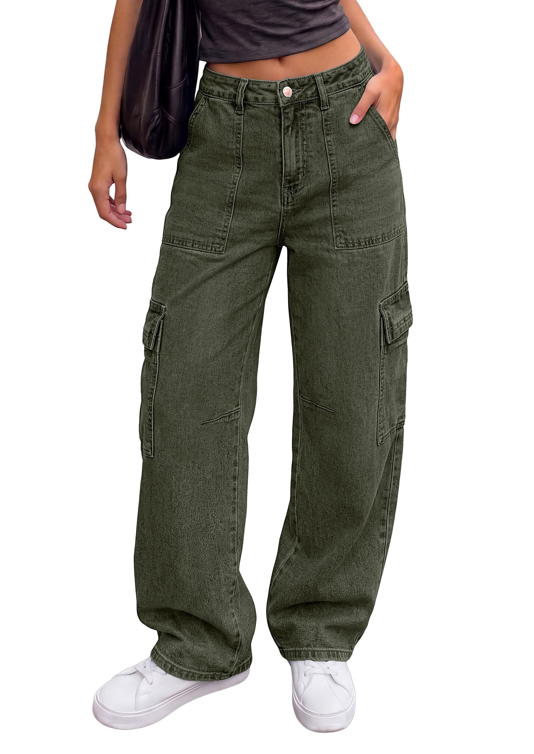 PRETTYGARDEN Barrel Pants Women Wide Leg Baggy Denim Jeans  Relaxed Fit,Utility Pockets,Loose Streetwear,Boyfriend Style,Y2K Outfits,Fashion Cargo Pants,Fall Clothes