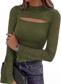 PRETTYGARDEN Womens Tops Fall Sexy Bell Long Sleeve Shirts Cut Out Fitted Y2k Lace Tshirt Ruched Going Out Crop Top 2026