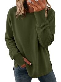 PRETTYGARDEN Womens Long Sleeve Loose Crewneck Sweatshirts with Thumb Hole | Soft Cozy Fleece Basic Side Slit Oversized Pullover Tops, Workout Casual Daily Wear, Y2k 2026 Fashion Fall Winter Clothing