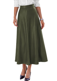 PRETTYGARDEN Womens Faux Leather High Waisted Midi Skirt | Flowy A Line Pleated Skirts, Elegant Swing Flared, Work Business Casual Outfits, Fall Winter Fashion Clothes
