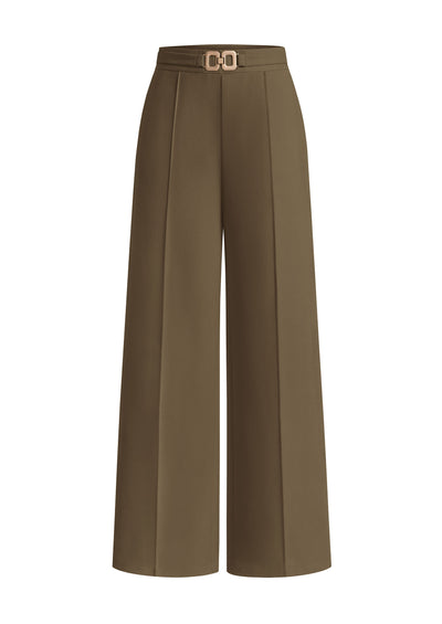 PRETTYGARDEN Women's High Waisted Dressy Casual Pants | Decoration Buckle,Front Seam Trousers with Pockets,Business Casual Outfits,Work Office Slacks,Daily Palazzo Pants All Season