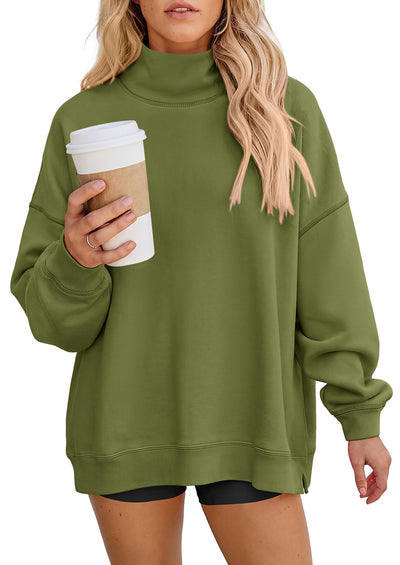 PRETTYGARDEN Womens Mock Neck Sweatshirt Oversized Pullover | Loose Fit,Side Pockets,Long Sleeve Drop Shoulder Tops,Casual Lounge Work Travel Airport Outfits,Fall Fashion Winter Clothes