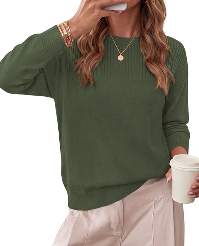 PRETTYGARDEN Sweaters for Women Lightweight Pullover Tops  Crew Neck Long Sleeve Ribbed Knit Basic Sweater, Casual Cute Top for Daily Office Work, Early Fall Fashion, Winter Clothing