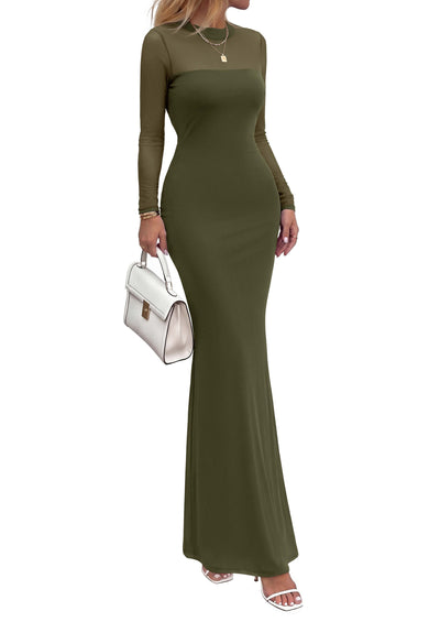 PRETTYGARDEN Women's Formal Mesh Sheer Long Sleeve Maxi Dress | Slimming Mermaid Bodycon Long Dresses, Sexy Elegant Wedding Guest Cocktail Holiday Party Dress, Fall Date Night Outfits