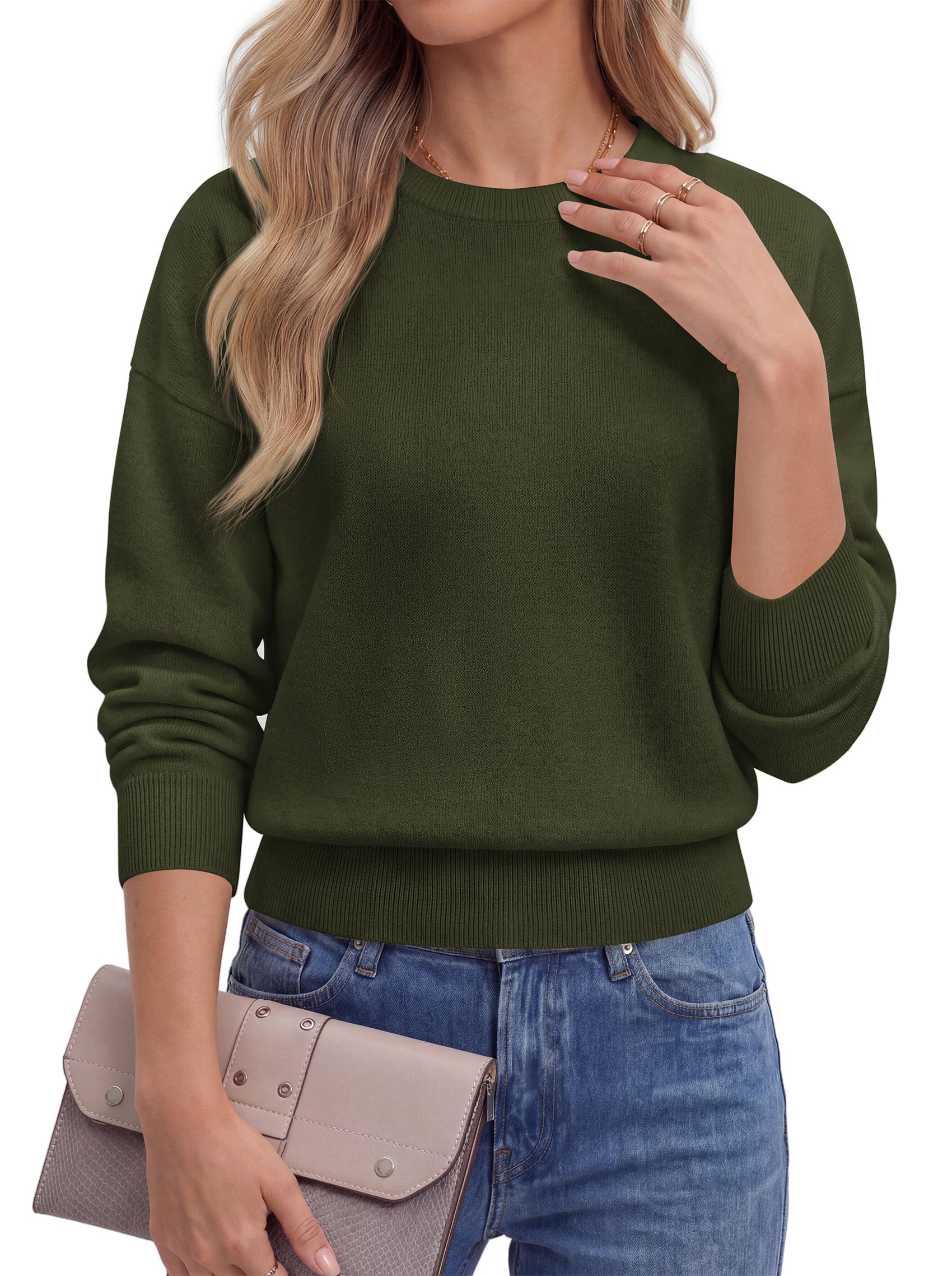 PRETTYGARDEN Womens Crewneck Long Sleeve Fall Sweaters  | Cinched Waist, Loose Fit, Knit Pullover Tops, Ribbed Hem, Basic Work Sweaters, Trendy Fall Outfits, Winter Layering Clothing