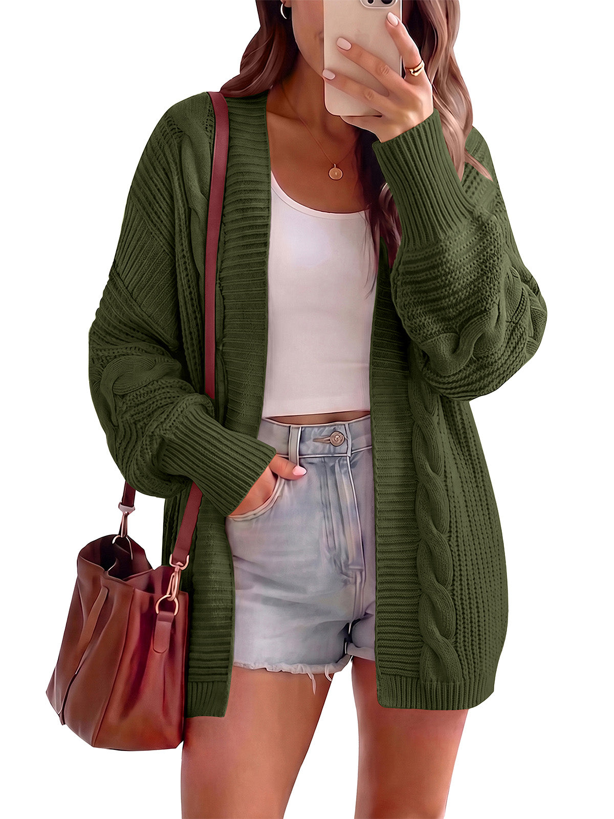 PRETTYGARDEN Chunky Open Front Cable Knit Cardigan Sweaters for Women Coats Loose Fit Batwing Long Sleeve Sweater, Soft Cozy Casual Cardigans, Holiday Travel Vacation Outfits, Trendy Fashion Outerwear