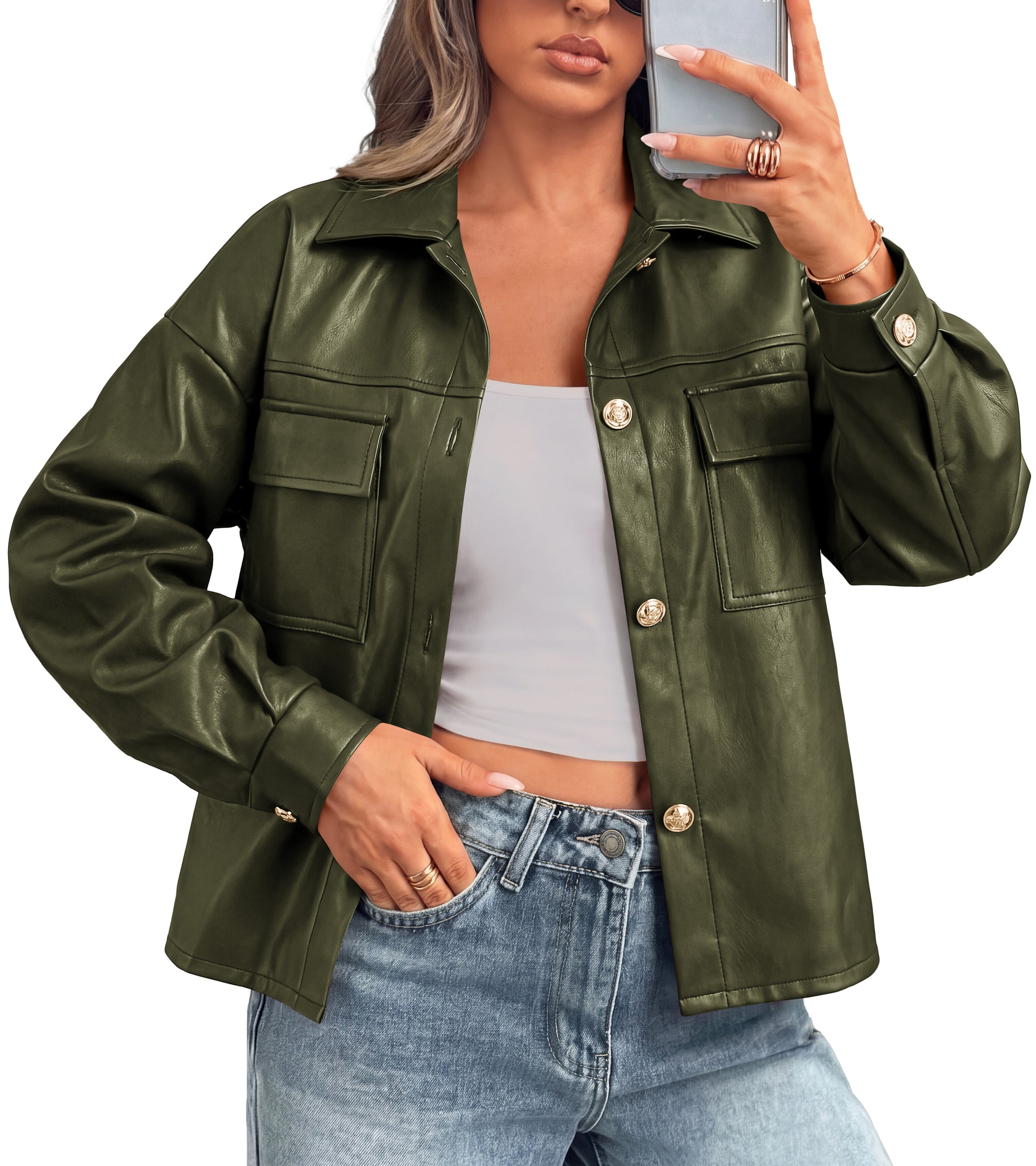 PRETTYGADEN Women's Faux Leather Jacket Fall Fashion Button Down Winter Coats Motorcycle Bomber Jackets Outerwear 2026