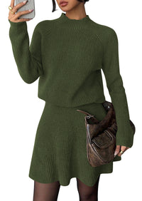 PRETTYGARDEN Women's Fall 2 Piece Outfits Matching Sweater Skirt Sets  Cozy Ribbed Knit, Raglan Long Sleeve, Crewneck Pullover, Elastic Waist A Line, Mini Short Skirts, Holiday Winter Clothing
