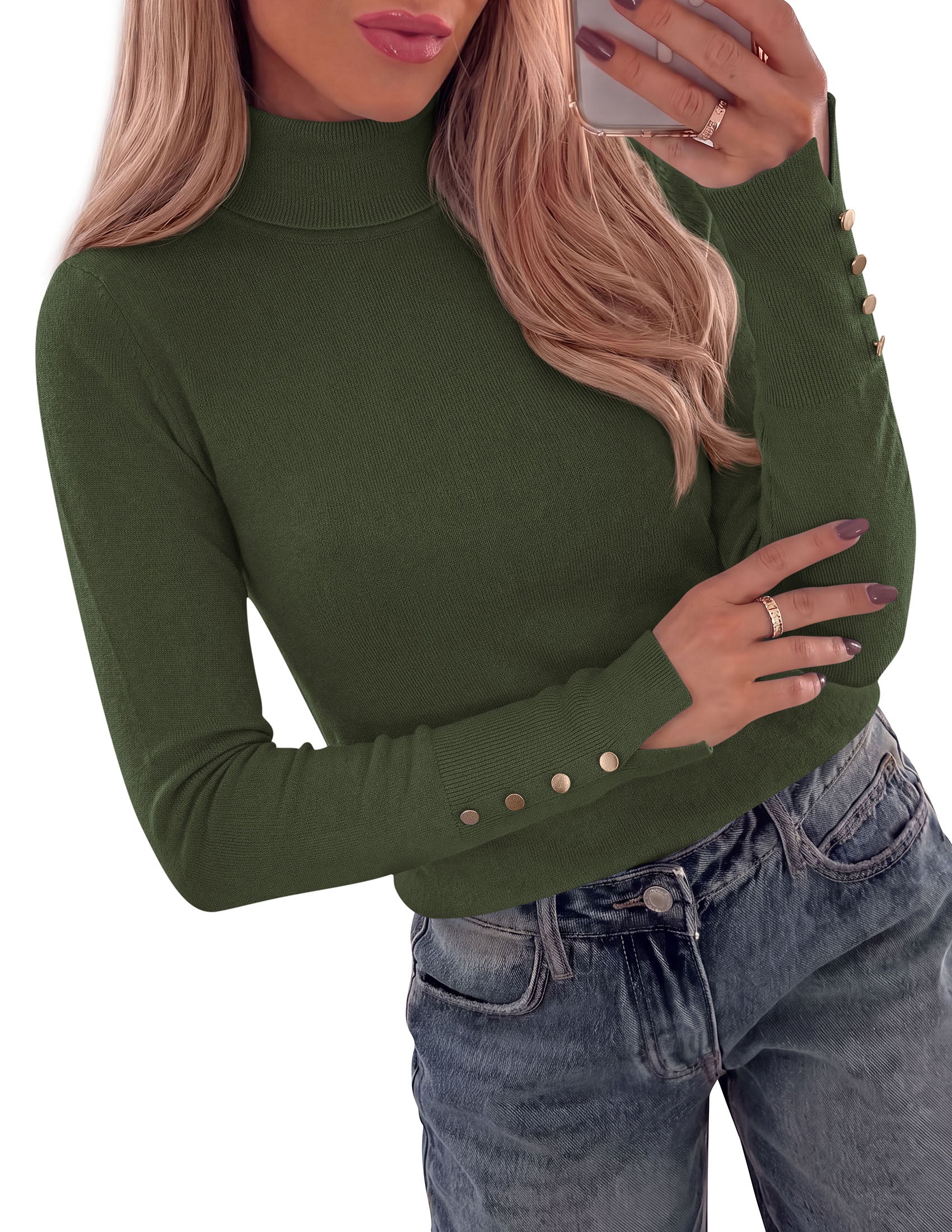 PRETTYGARDEN Women Turtleneck Sweaters Fall Long Sleeve Tops | Soft Stretchy Knit, Ribbed Button-Cuff Pullover, Regular Fit Dressy Casual, Work Office Daily Date Outfits, Winter Clothing