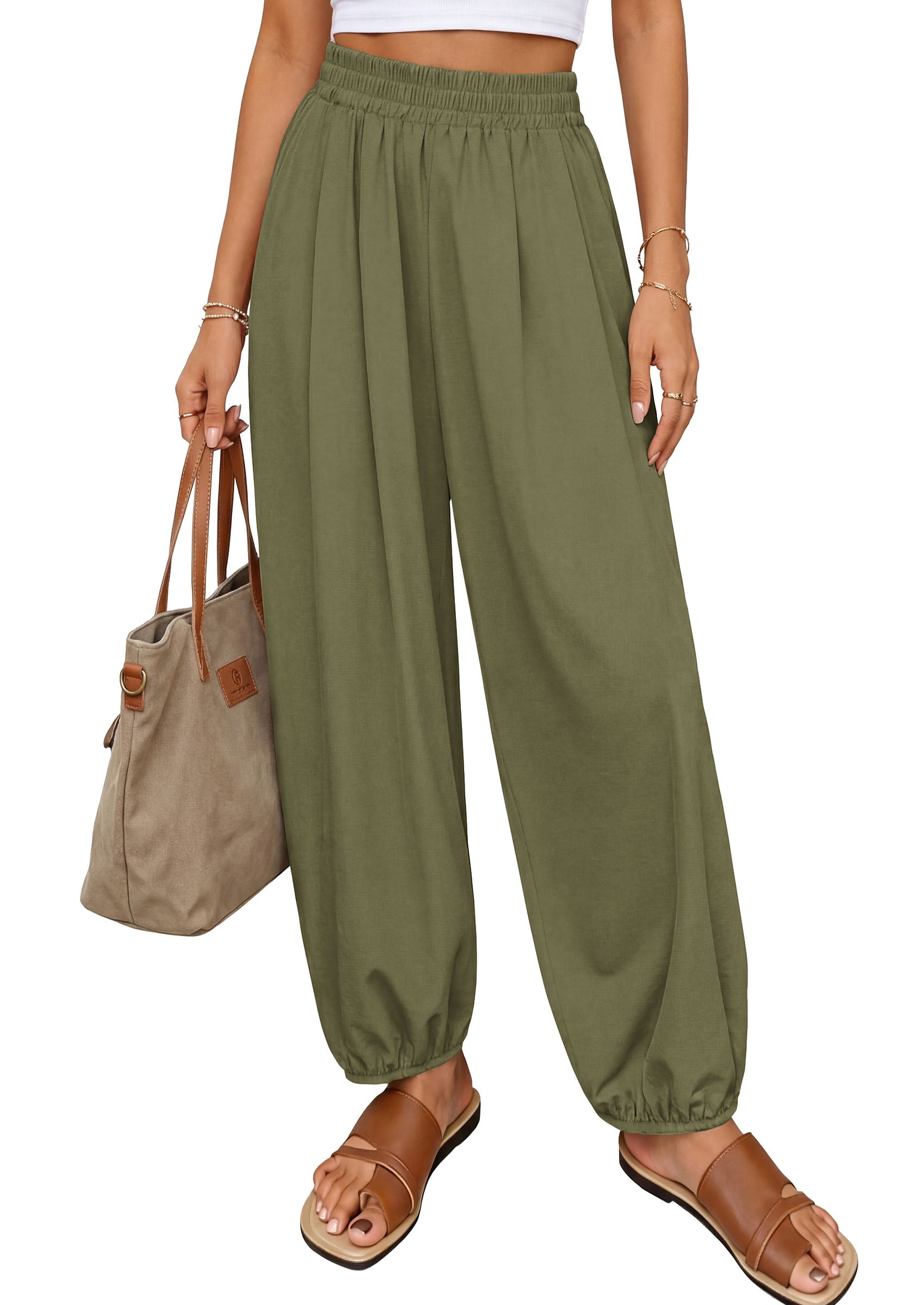 PRETTYGARDEN Womens 2026 Summer Casual Pants High Waisted Loose Wide Leg Palazzo Pockets Lounge Beach Travel Trousers Outfits