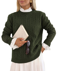 PRETTYGARDEN Women's Cable Knit Sweaters Long Sleeve Pullover Fall Outfits  Soft Cozy Knit Tops, Ribbed Crewneck Regular Fit, Basic Daily, Work Business Casual, Teacher Outfits, Winter Layer Clothing