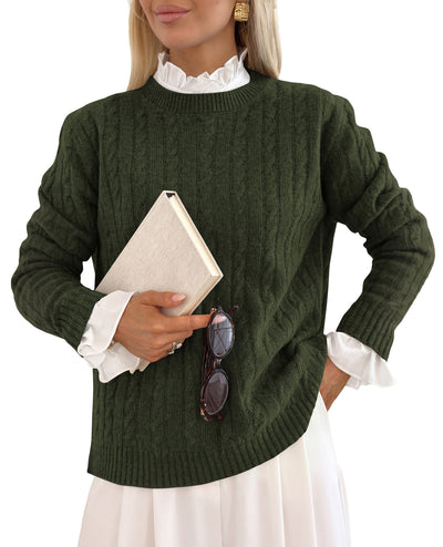 PRETTYGARDEN Women's Cable Knit Sweaters Long Sleeve Pullover Fall Outfits  Soft Cozy Knit Tops, Ribbed Crewneck Regular Fit, Basic Daily, Work Business Casual, Teacher Outfits, Winter Layer Clothing