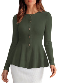 PRETTYGARDEN Women's Fall Lightweight Cardigan Sweaters | Long Sleeve Peplum Tops, Button Up, Slim Fitted, Flared Hem, Soft Ribbed Knit, Business Casual Outfits, Winter Trendy Clothes