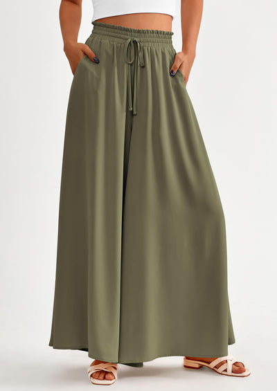 PRETTYGARDEN Women's Summer Wide Leg Palazzo Pants High Waisted Flowy Pockets Trendy Casual Lounge Boho Beach Trousers