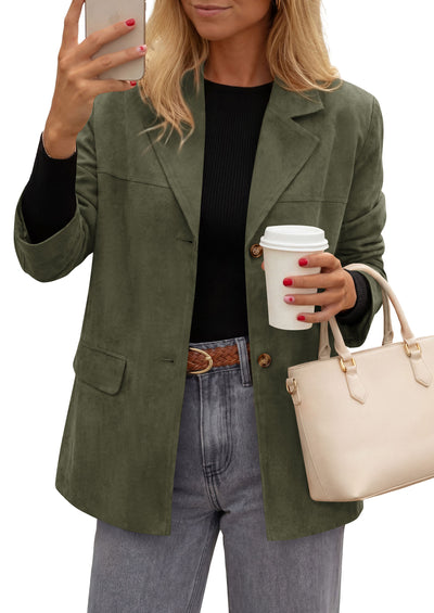 PRETTYGARDEN Women's Faux Suede Western Blazer Jacket | Notched Lapel Button Long Sleeve Oversized Business Casual Suit Jacket, Dressy Office Work Outerwear, 2026 Fall Clothing