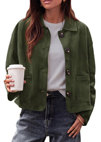 PRETTYGARDEN Faux Suede Casual Cropped Fall Jacket for Women Trendy 2026 Casual Coats Lightweight, Button Front Jackets with Pocket, Business Work Teacher Outfits, Winter Clothes
