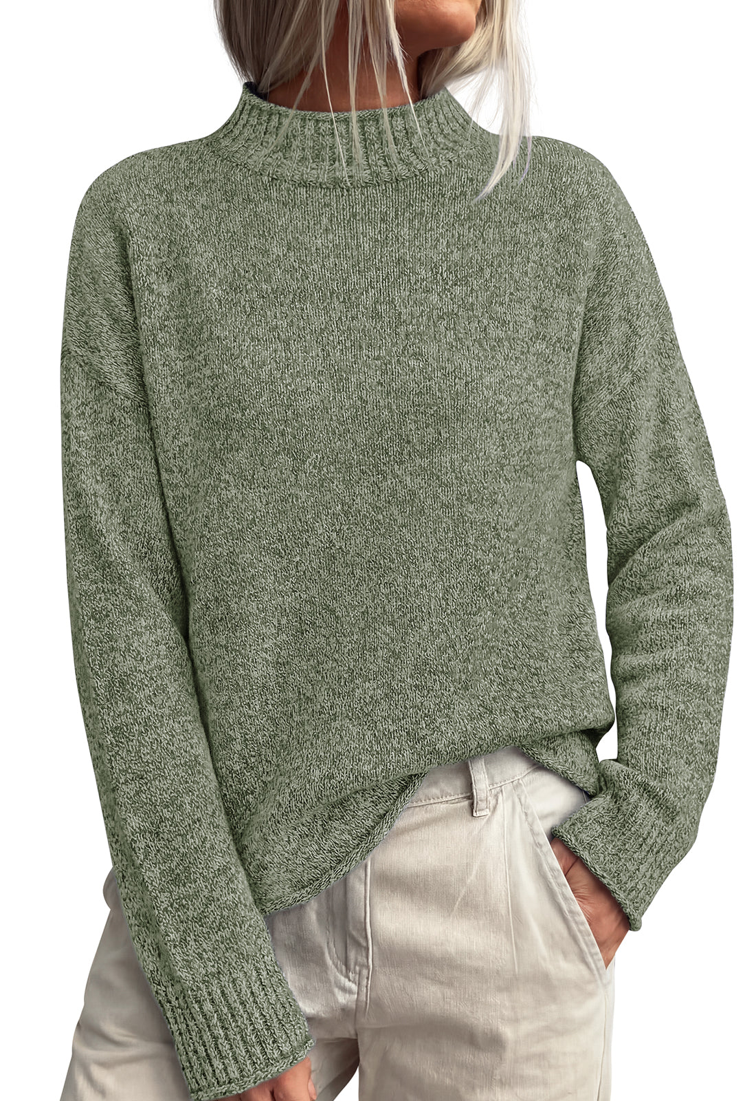 PRETTYGARDEN Womens Sweaters 2026 Mock Neck Ribbed Knit Fall Outfits | Long Sleeve Pullover Tops, Rolled Edge, Loose Fit, Soft Cotton Fabric, Comfy Cozy Sweater, Versatile Casual Cute Clothes