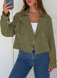 PRETTYGARDEN Cropped Trench Coat For Women Short Jacket  Soft Lightweight Coats, Lapel Double Breasted, Long Sleeve Loose Fit, Casual Work Office Jackets, Fall Winter Outwear